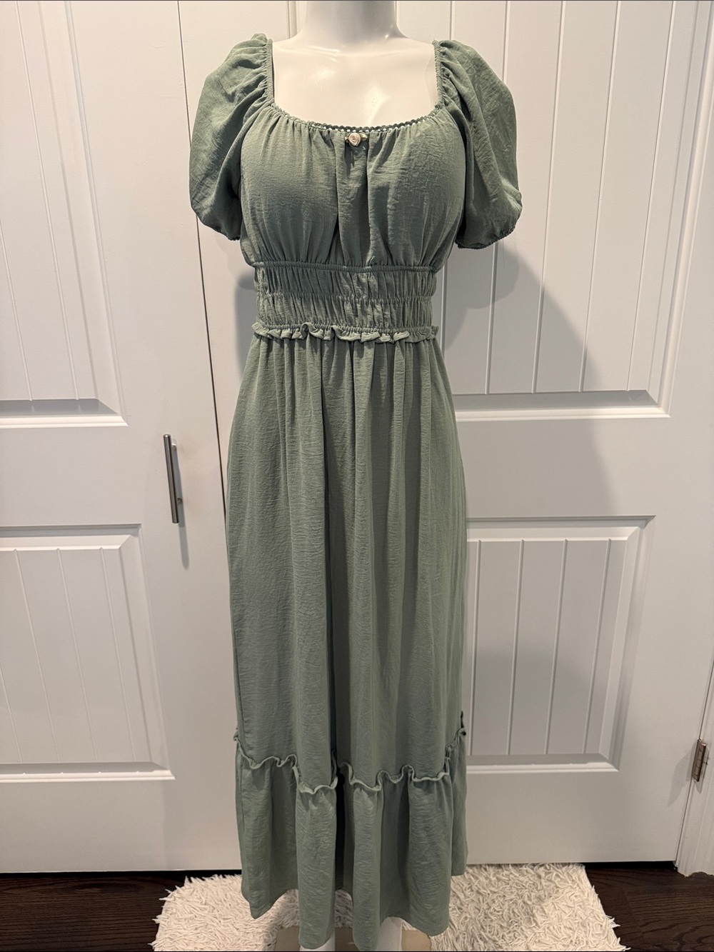 Derek Heart Sage Green Puff-Sleeve Smocked Maxi Dress